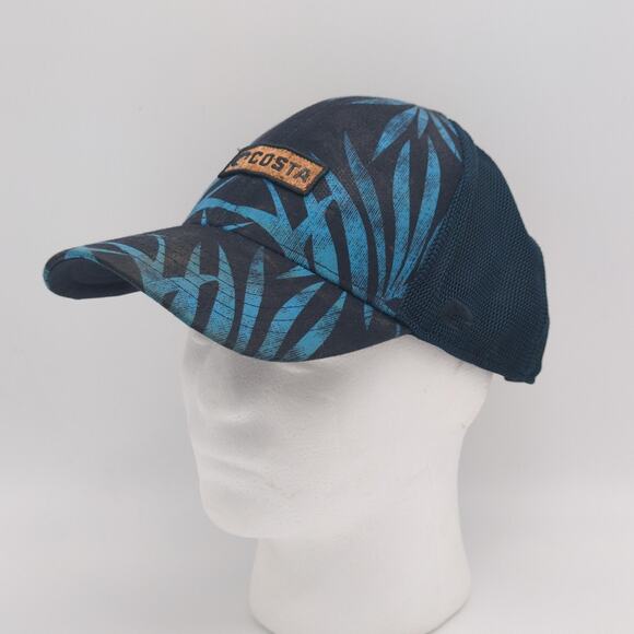 Costa Del Mar Hat Cap Snap Back Blue Palm Mesh Trucker Patch Tropical Fishing - Picture 2 of 11
